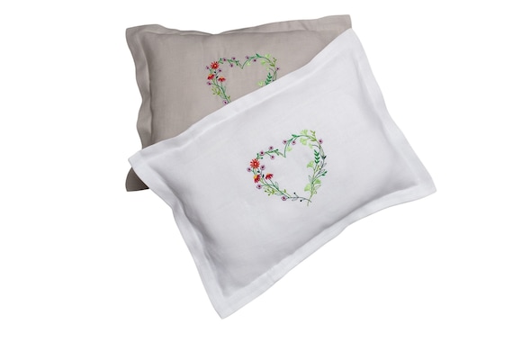 Pillow Case Heart Embroidery, Handmade Embroidered Pillow