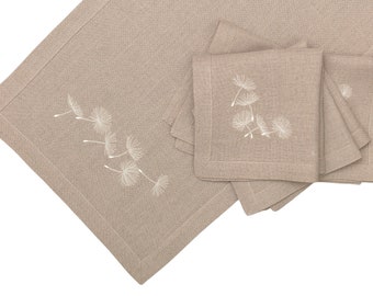 Set of 4 Linen Napkins with Embroidery, Vintage Table Decor, Timeless Elegant Boho. Custom linen fabric tablecloth.