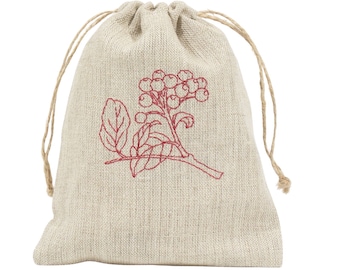 Decorative linen Sachet bag with Rowan berry Embroidery, Eco friendly ,Zero waste, storing sack, linen pouch.