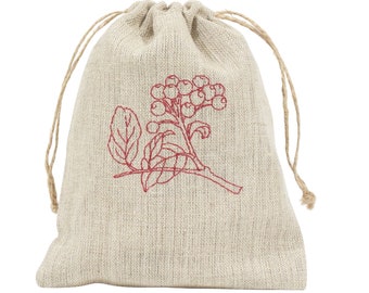 Set of 3 Decorative linen Sachet bag with Rowan berry Embroidery, Eco friendly ,Zero waste, storing sack, linen pouch.