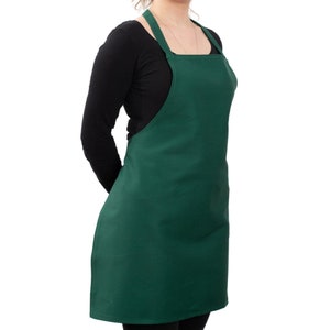 Functional cotton apron, cute and classic, handmade, solid fabric. Dark green.