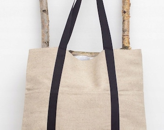 Torba materiałowa PREMIUM lniana z kieszonką i podszewką, A4, VEGAN, naturalna torba, zero waste, solidna, pojemna, shopper bag tote, handmade PREMIUM