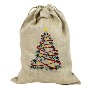 Christmas linen natural gift bag, presents bag, eco friendly ,zero waste, linen pouch, embridery, xmas bag, bag for Christmas