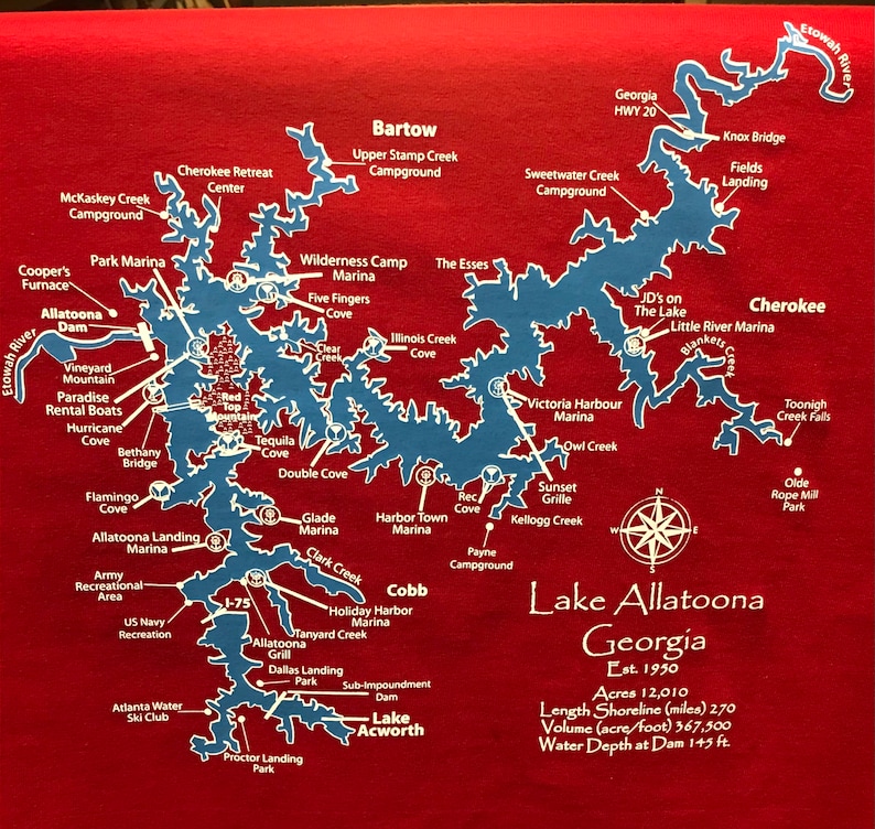 Lake ALLATOONA MARINA MAP - Etsy