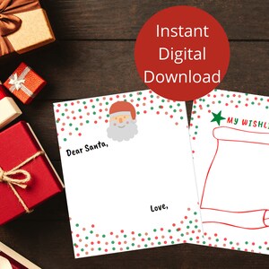 Estimado Santa Carta / Carta en blanco / Carta a Santa / Lista de deseos de Navidad / Lista de regalos / Lista de deseos de Santa / Mi lista de deseos / Descarga digital