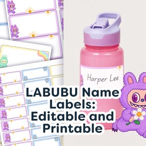 Customizable Labubu Name Tags | Printable & Editable Labels for Kids, School, Supplies | Back to School