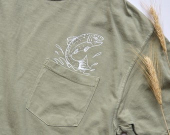 Fish Tshirt| Trout Shirt | Fly Fishing Shirt | Pocket Tee | Nature Tee | Gifts for Fisherman | Lake Shirt | Gone Fishing | Fishing Gift