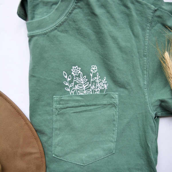 Wildflower Shirt| Floral Graphic Tee| Floral Shirt | Pocket Tee | Spring Shirt |Botanical Shirt | Nature Shirt | Gardening Shirt