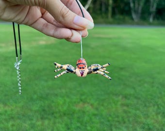 Jumping Spider Hanging from Silk Necklace