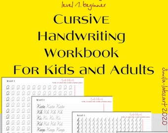 Cursive Handwriting Workbook, Uppercase & Lowercase Alphabet, letter tracing book, digital download PDF