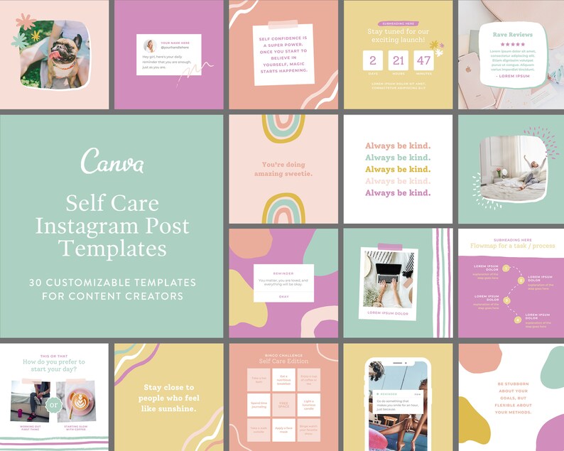 Canva Instagram Templates Self Care Instagram Post Template - Etsy
