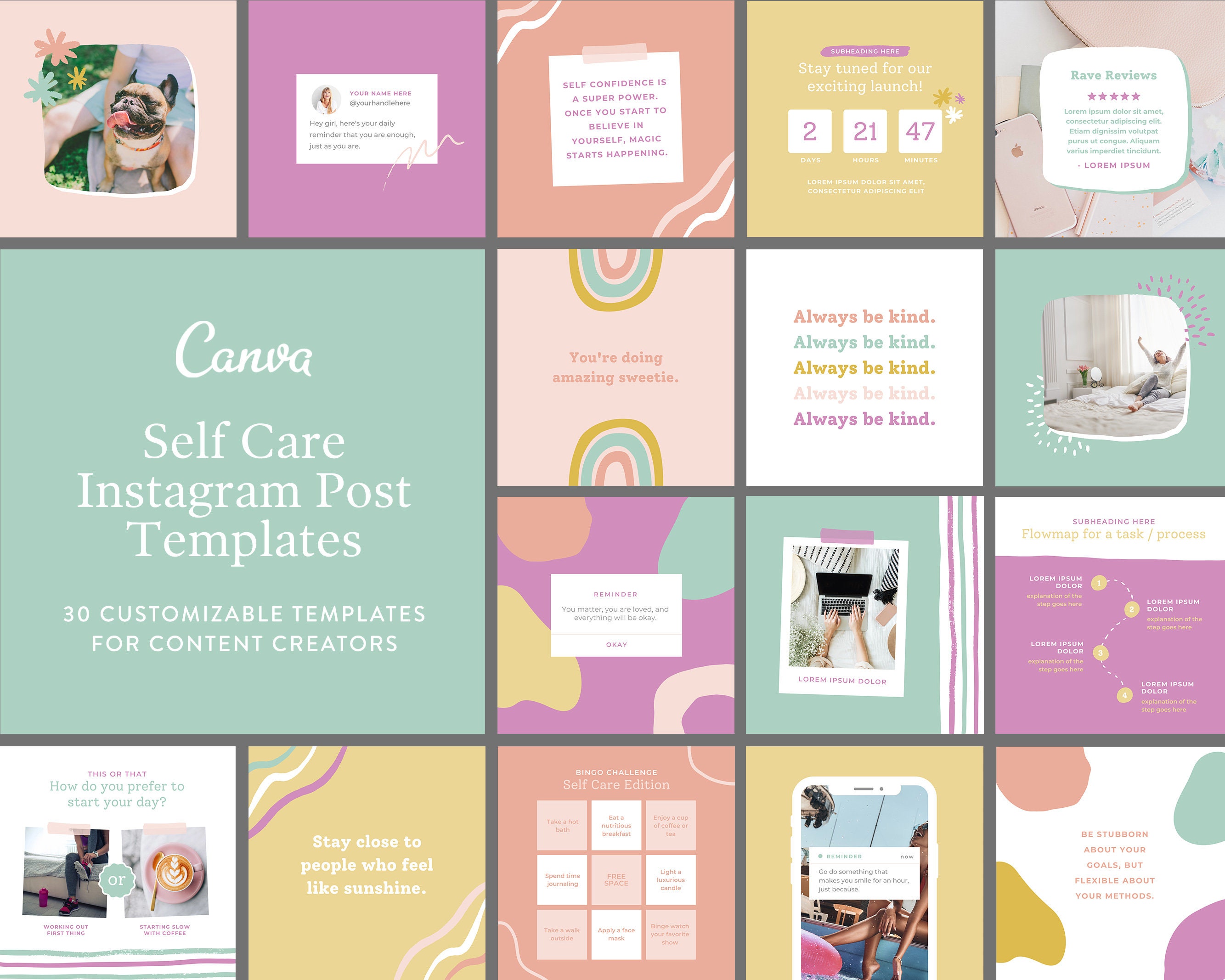 Canva Instagram Templates Self Care Instagram Post Template - Etsy