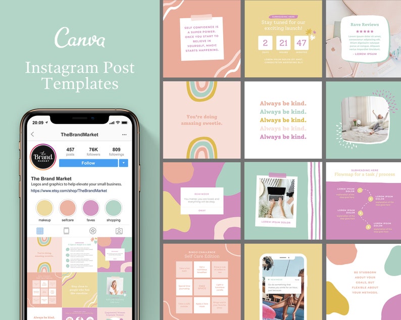 Canva Instagram Templates Self Care Instagram Post Template - Etsy