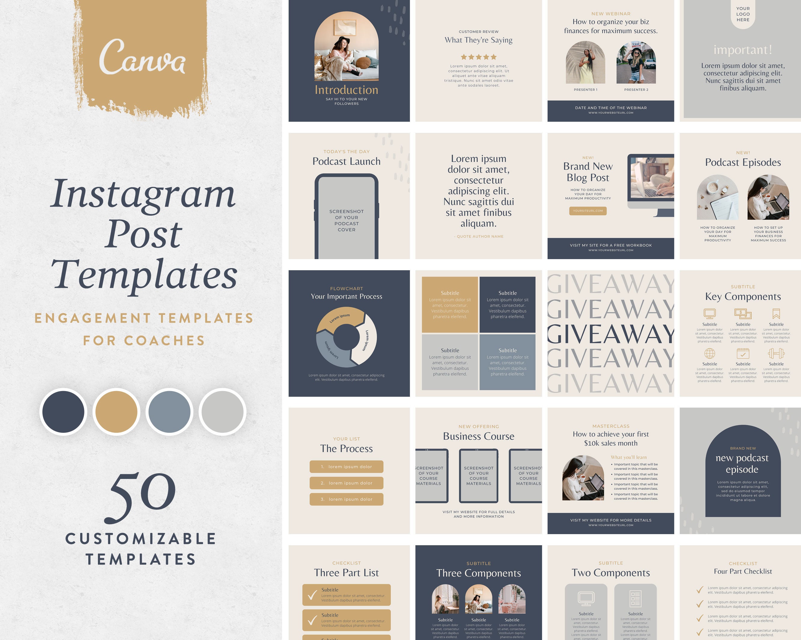 100 Instagram Engagement Post Canva Templates Beige Instagram Business ...