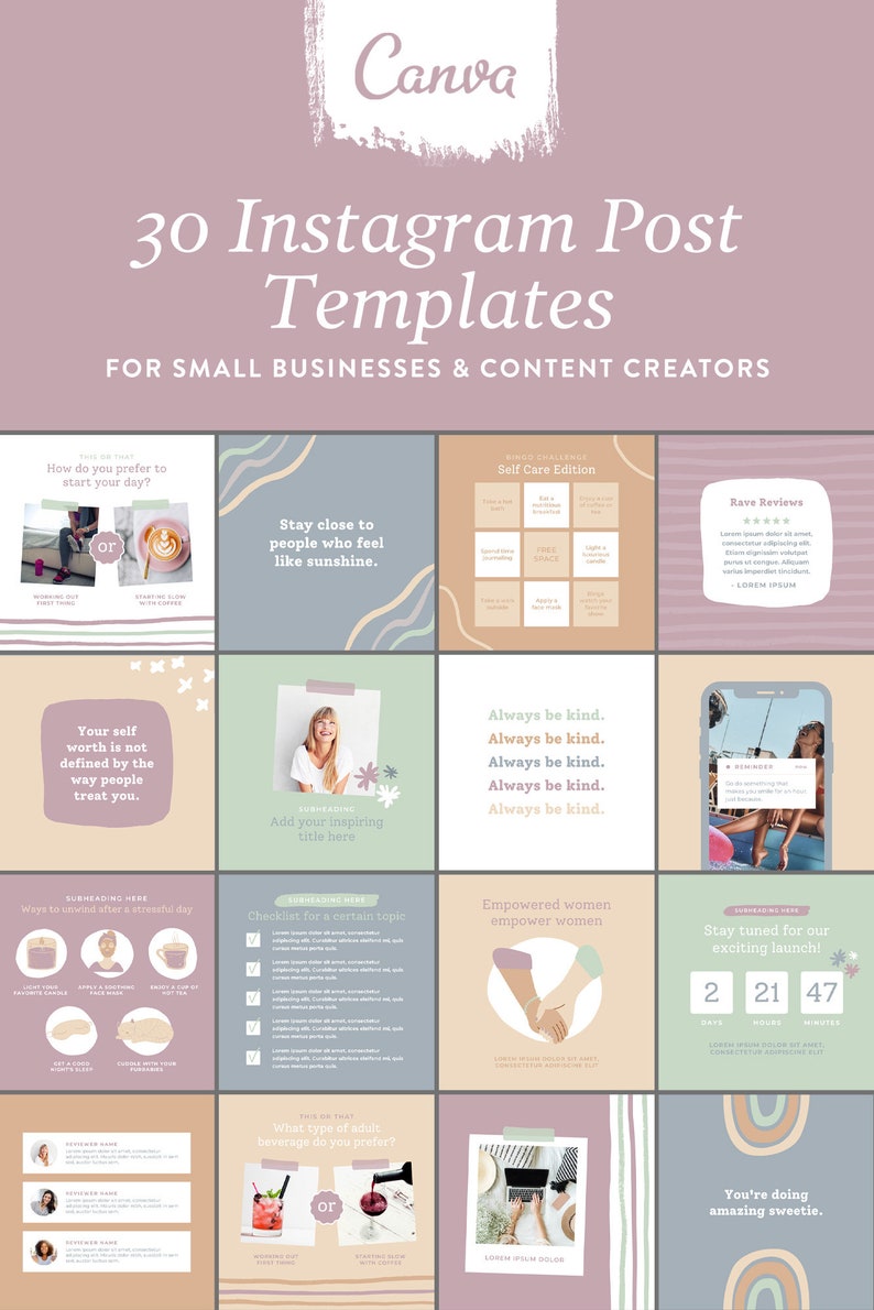 Instagram Post Templates Canva Templates Self Care Engagement Booster ...