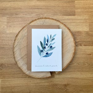 Carte “Savourer l’instant présent” – Illustration d’une branche d’olivier