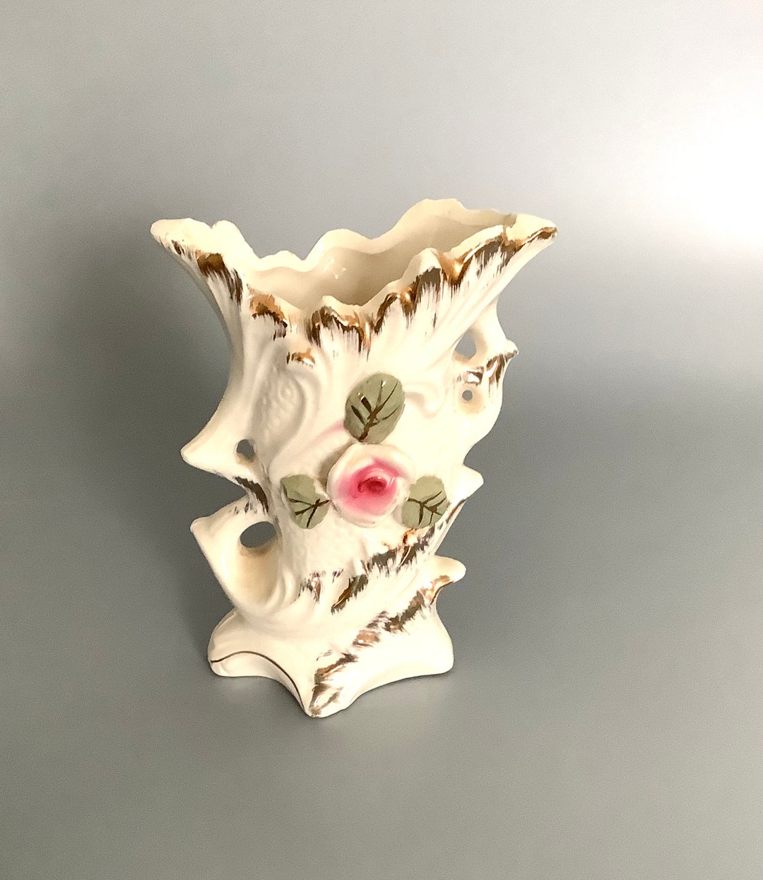 Vintage Small Ceramic Bud Vase or Candle Holder With Pink Rose/green ...