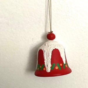 Vintage Ceramic Red Bell Decorated with White Snow on top