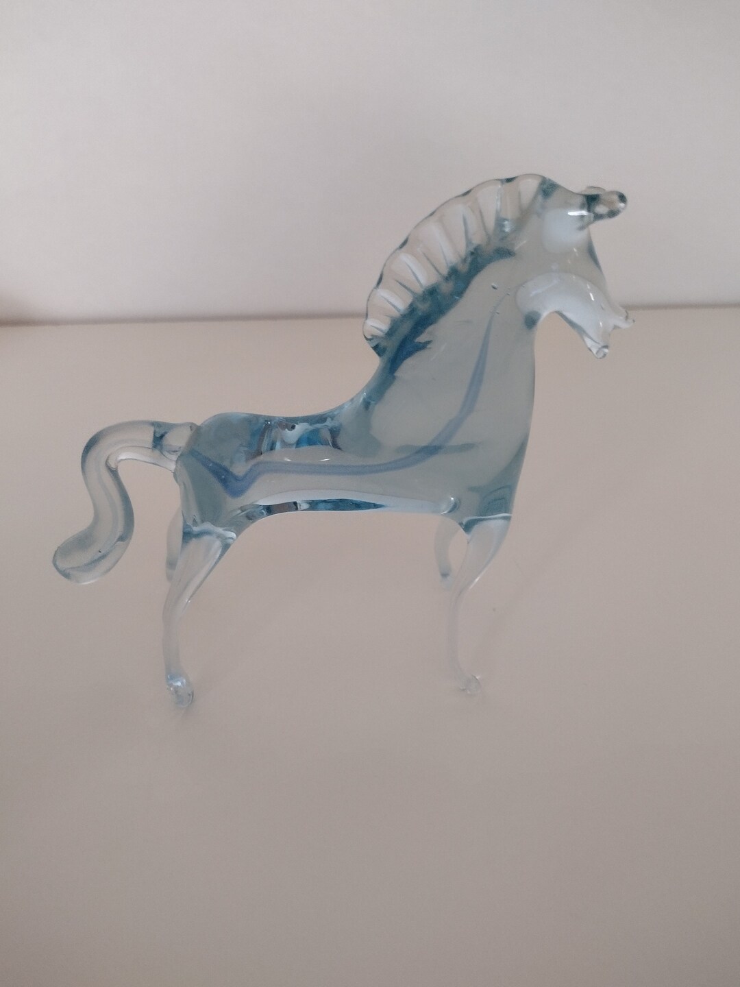 Vintage Blown Glass Horse Light Blue/clear Unique Form. Possibly