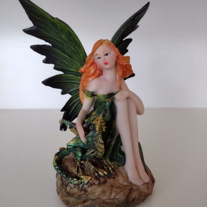 Vintage 5” Green Leaf Fairy with Dragon