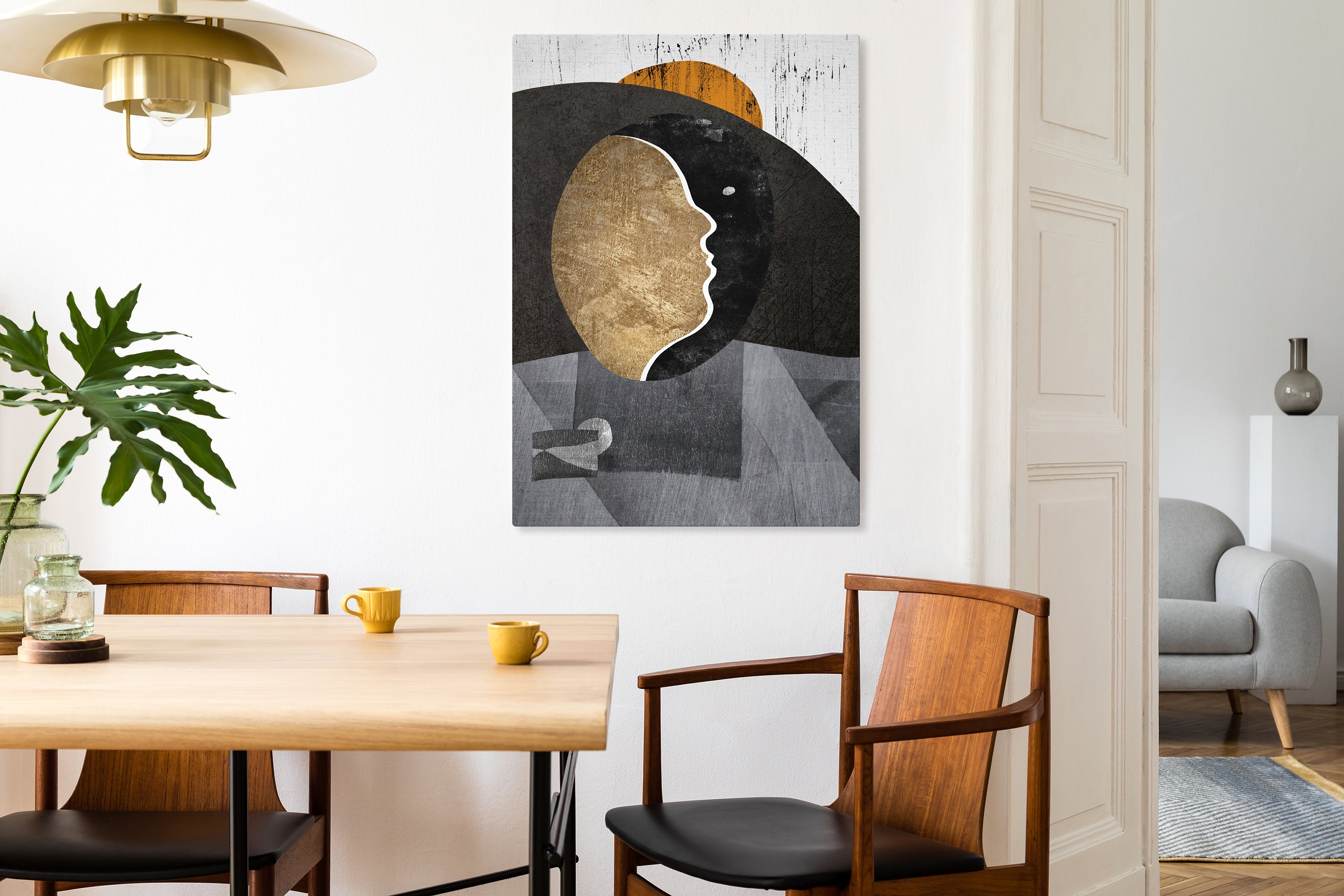 Porträt Wohnzimmer Kunst Mid Century Moderne Kunst | Etsy