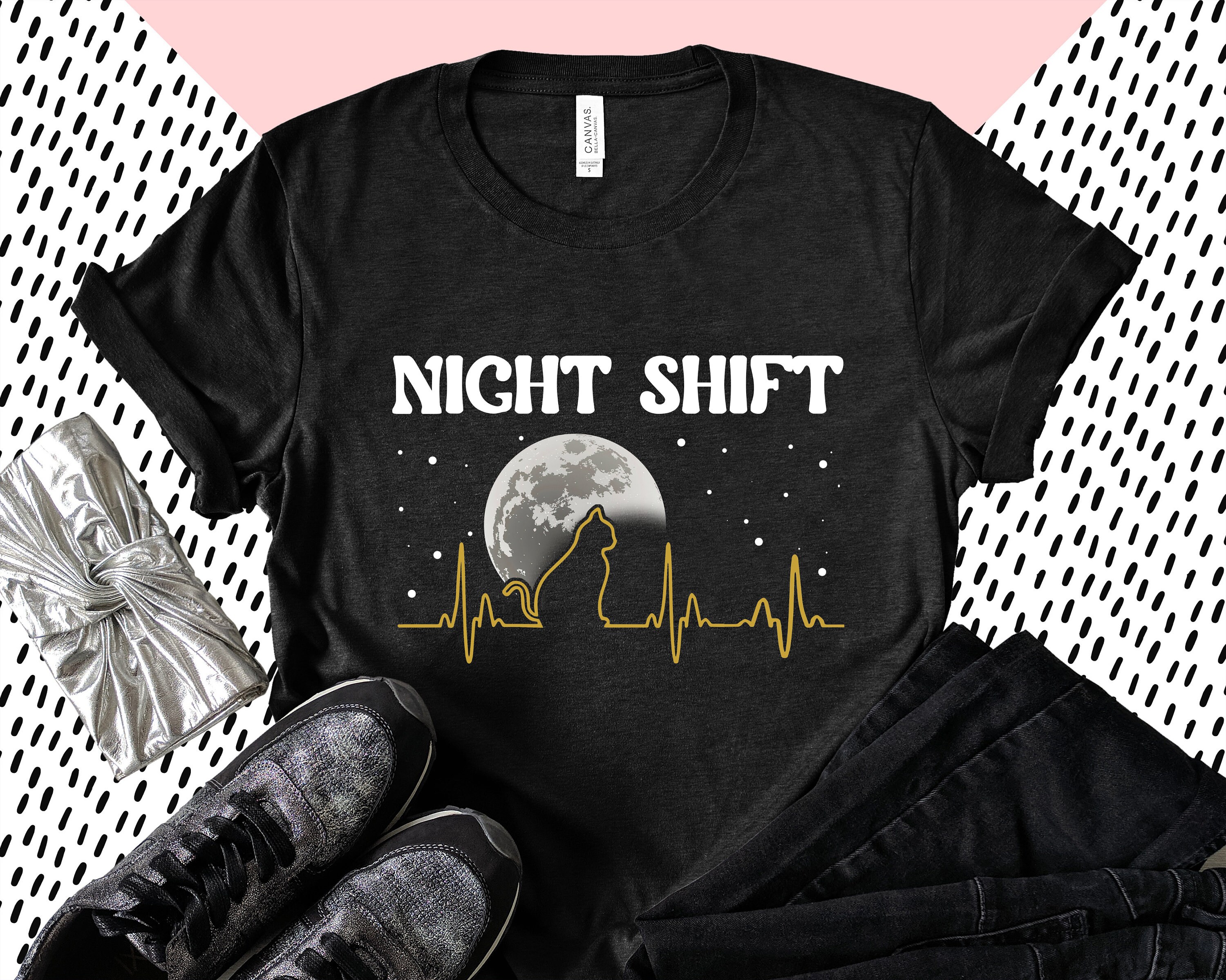 Cat Heartbeat Night Shift Shirts Etsy
