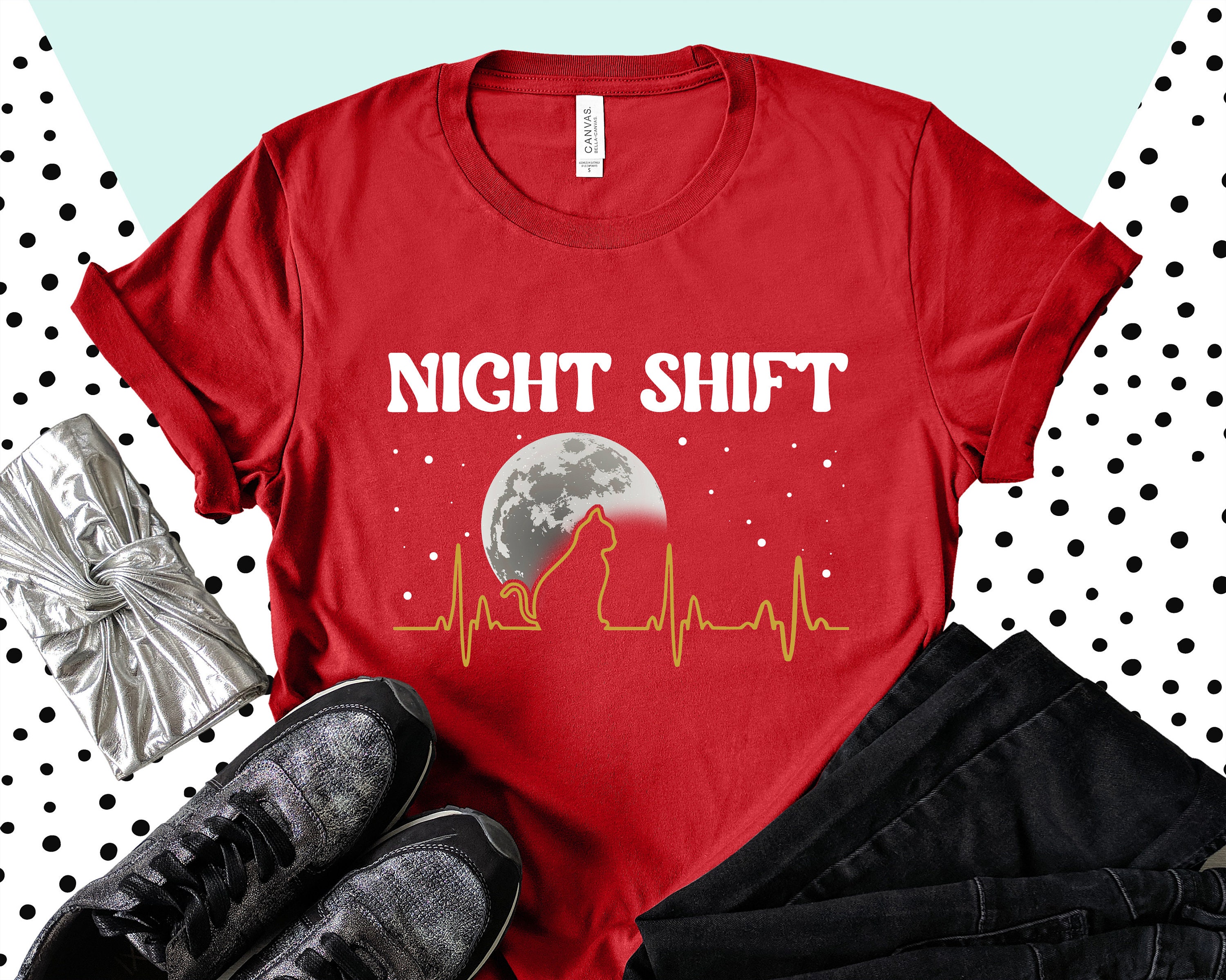 Cat Heartbeat Night Shift Shirts Etsy