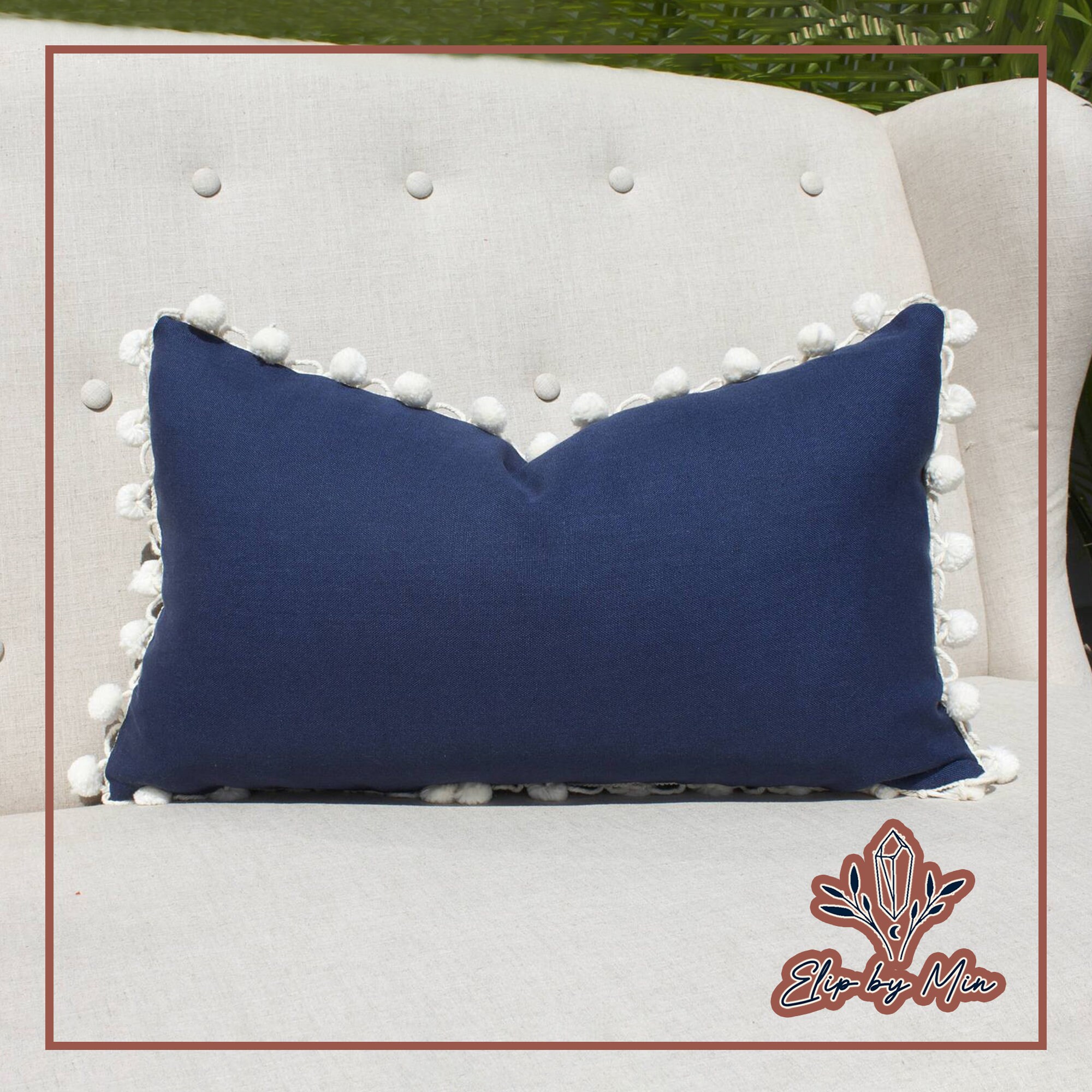 Navy Pillow Case With Pom Pom Trim/ Softened Washed Custom Etsy