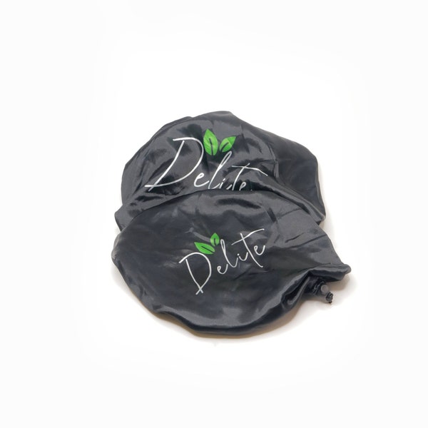 Delite Black Reversible Satin Hair Bonnet Adjustable Drawstring - Night Protecting Hairstyle Cap