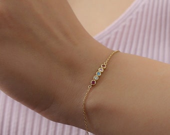 Bracelet en or avec pierres de naissance - Bracelet personnalisé en argent 925 - Cadeau pour elle - Cadeau d'anniversaire - Cadeaux personnalisés - Cadeau pour la fête des Mères - Cadeau pour femme