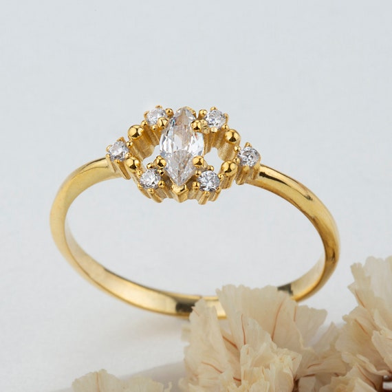 ADJUSTABLE Rings for Women and Girls | Gold White Crystal Studded Ring |  Gold Plated Finger