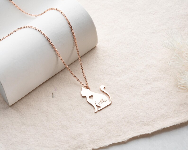 Personalized Cat Necklace, Cat Lover Jewelry, Cat Name Necklace, Animal