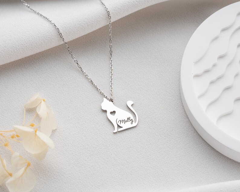Personalized Cat Necklace, Cat Lover Jewelry, Cat Name Necklace, Animal