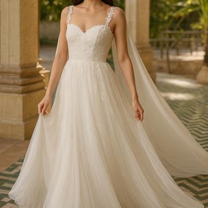 Hand-Beaded Lace Wedding Dress with Crystals | Custom Tulle Ballgown Bridal Gown | Strapless or Sleeved Option | The Celeste – Made to Order