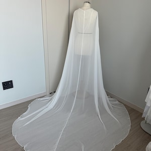 Bridal Silk Chiffon Cape – Long Wedding Capelet with Train, Sheer Bridal Cover-Up, Cathedral Cape for Strapless Dress, Shoulder Shawl image 5