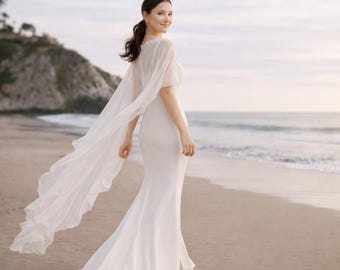 Bridal Cape | Silk Chiffon Wedding Capelet | Boho Sheer Chiffon Dress Topper | Minimalist Wedding Shawl | Cape Veil for Bride