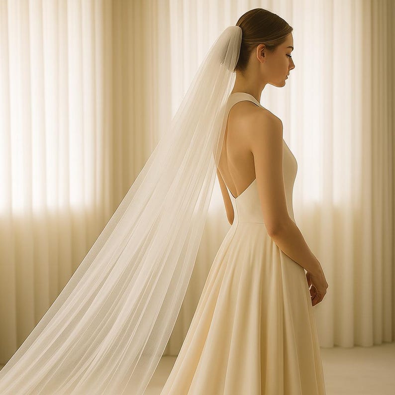 Bridal Tulle Veil | Soft Single Layer Wedding Veil with Comb | Chapel, Cathedral & Royal Length | Simple Elegant Veil image 3