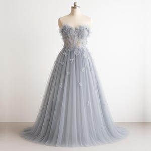 Crystal Butterfly Ballgown | Blue Fairycore Tulle Corset Dress | Sparkling Ethereal Formal Gown | Fantasy Prom or Evening Dress – Handmade