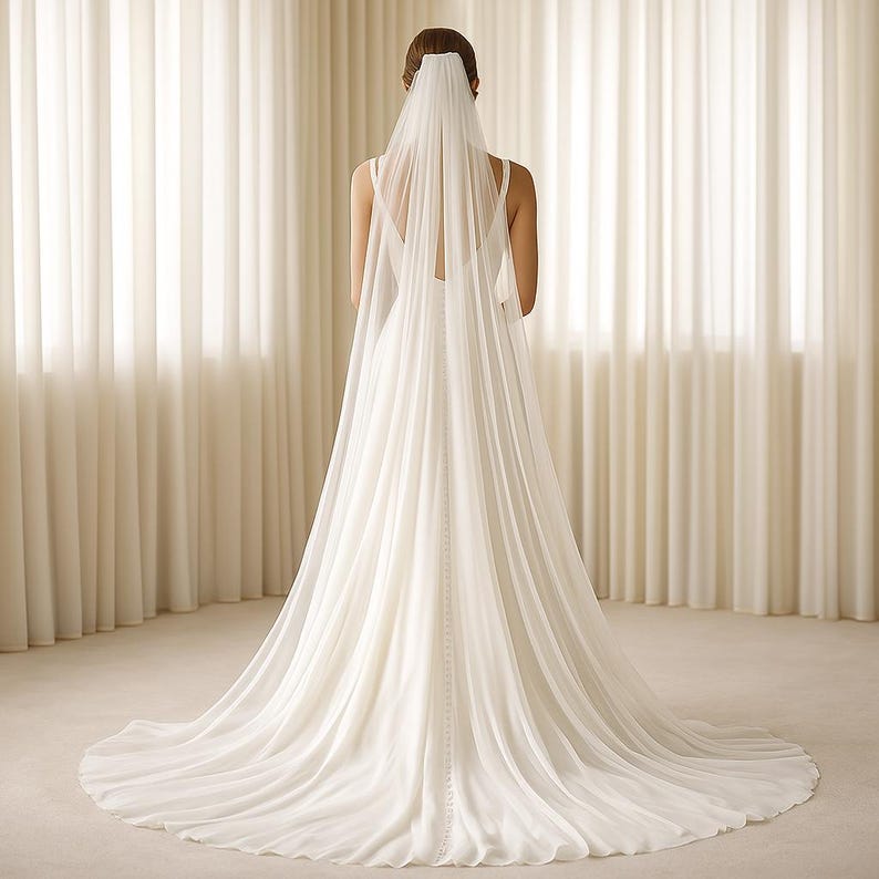 Bridal Tulle Veil | Soft Single Layer Wedding Veil with Comb | Chapel, Cathedral & Royal Length | Simple Elegant Veil image 1