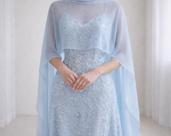 Light Blue Soft Sheer Chiffon Scarf – Bridal Shawl, Minimalist Wedding Dress Cover Up, Elegant Chiffon Wrap, Modern Wedding Accessory