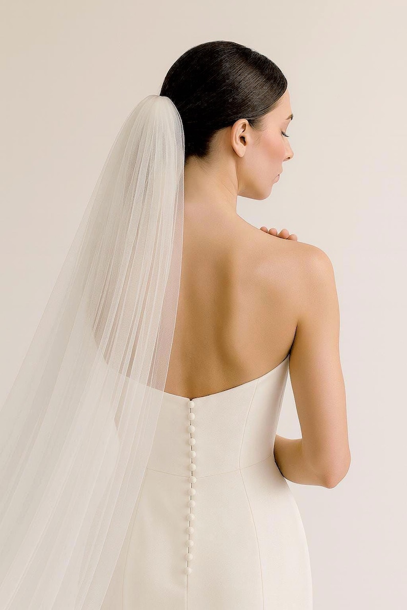 Bridal Tulle Veil | Soft Single Layer Wedding Veil with Comb | Chapel, Cathedral & Royal Length | Simple Elegant Veil image 5