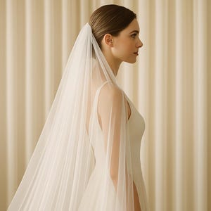 Bridal Tulle Veil | Soft Single Layer Wedding Veil with Comb | Chapel, Cathedral & Royal Length | Simple Elegant Veil image 2