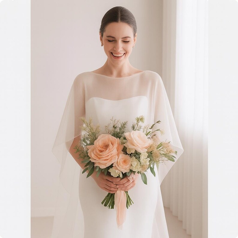 Bridal Cape | Sheer Wedding Capelet | Boho Chiffon Dress Topper ...