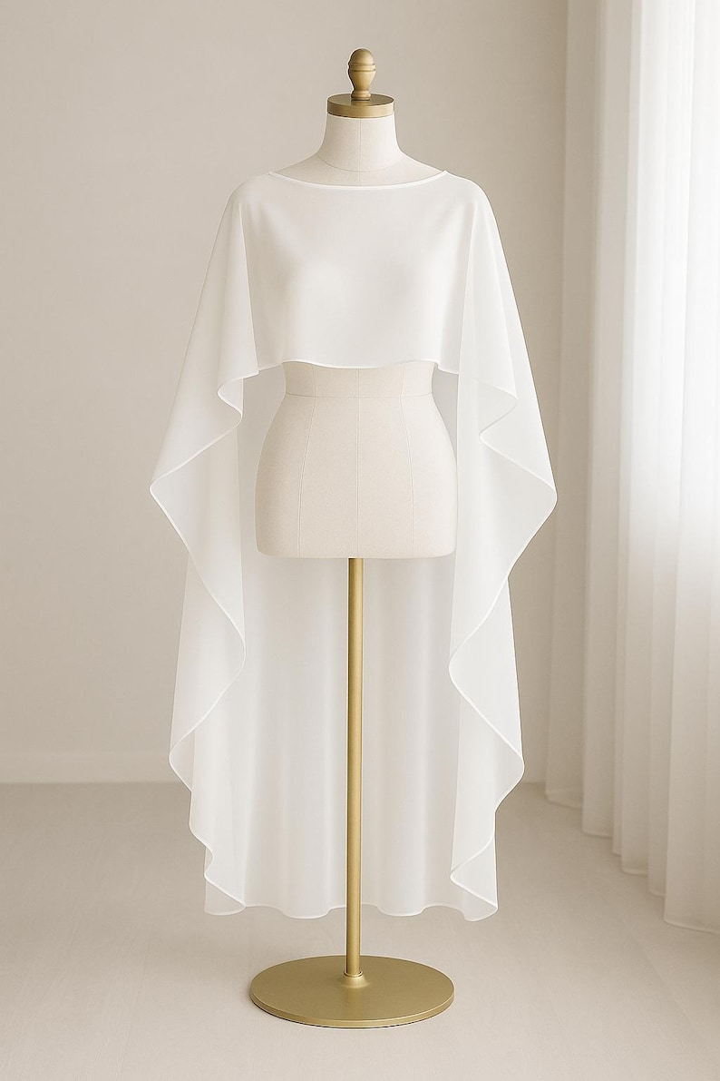 Bridal Cape | Sheer Wedding Capelet | Boho Chiffon Dress Topper ...