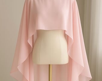 Custom Color Silk Chiffon Cape | Wedding Capelet | Boho Sheer Chiffon Dress Topper | Minimalist Wedding Shawl | Cape Veil for Bride