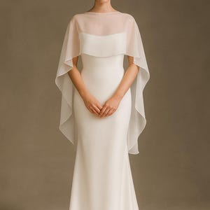 Bridal Cape | Silk Chiffon Wedding Capelet | Boho Sheer Chiffon Dress Topper | Minimalist Wedding Shawl | Cape Veil for Bride