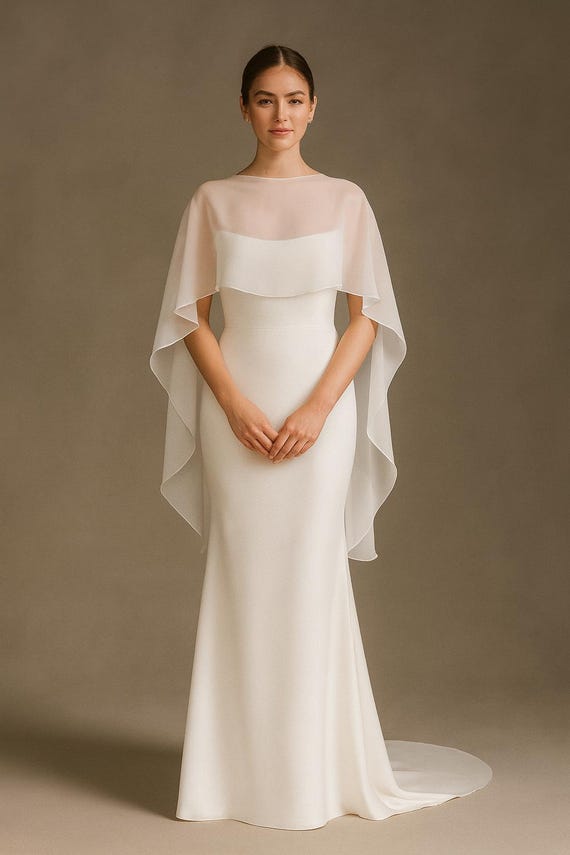 Bridal Cape | Silk Chiffon Wedding Capelet | Boho Sheer Chiffon Dress Topper | Minimalist Wedding Shawl | Cape Veil for Bride
