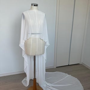 Bridal Cape | Silk Chiffon Wedding Capelet | Boho Sheer Chiffon Dress Topper | Minimalist Wedding Shawl | Cape Veil for Bride image 8