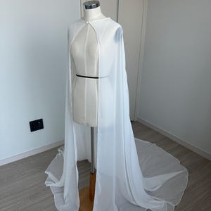 Bridal Silk Chiffon Cape – Long Wedding Capelet with Train, Sheer Bridal Cover-Up, Cathedral Cape for Strapless Dress, Shoulder Shawl image 6