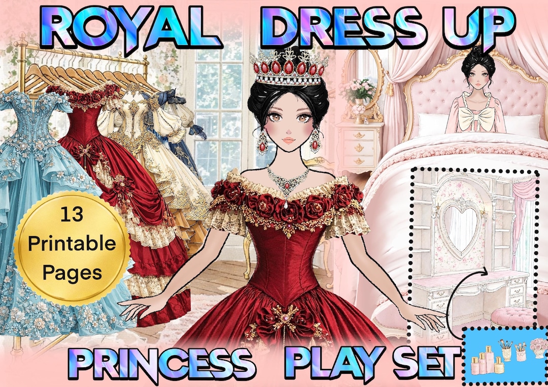 Royal Princess Paper Doll Dress up Printable – Princess Bedroom Play ...